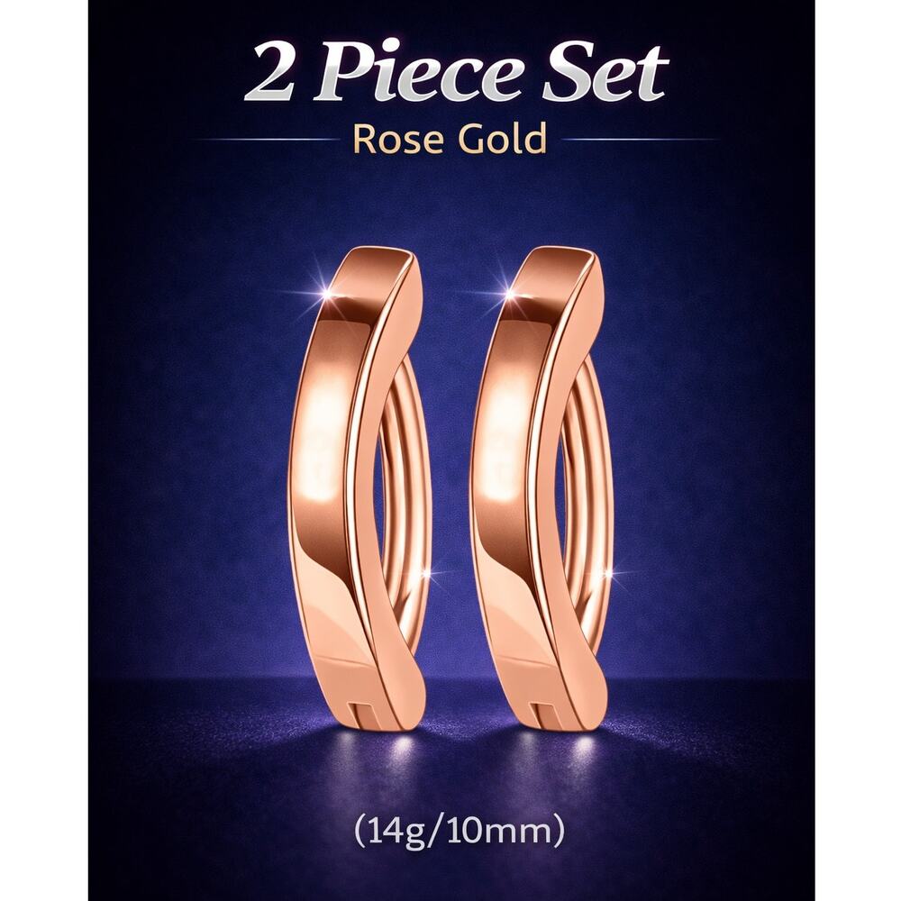 2 Pcs Rose Gold-tone 10mm Hypo Reverse Curve Clicker Belly Button Navel Ring 14g